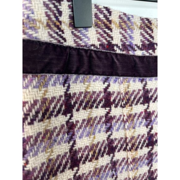 Loft Tweed Pleated Skirt Wool Blend Size 6 Purple Cream Plaid Mini - Picture 14 of 14